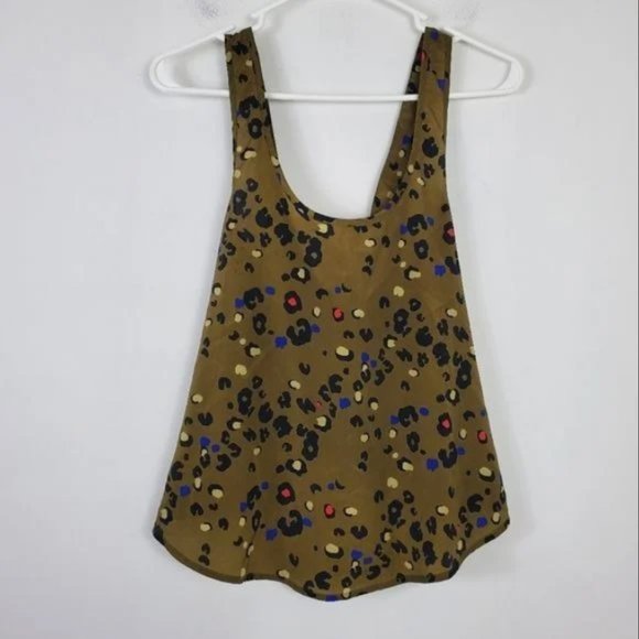 Silence + Noise Open Back Tank Top Womens Size M Olive Green Colorful Animal - Picture 3 of 3